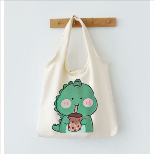 Túi xách nữ tote canvas khủng long túi kẹp nách vải