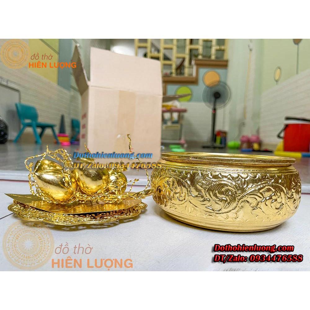 Bộ Trầu Cau Mạ Vàng 24K Gôm: 01 Cơi Trầu + 01 Bộ Cau 5 + Hộp Mica Cao Cấp - Quà Tặng Thờ Cúng Ý Nghĩa
