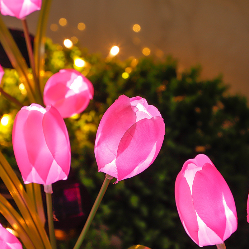 Đèn Trang Trí Năng Lượng Mặt Trời Hoa Tulip, Nhiều Màu Hồng - Xanh - Vàng, Trang Trí Quán Cafe, Quán Ăn - DA3002