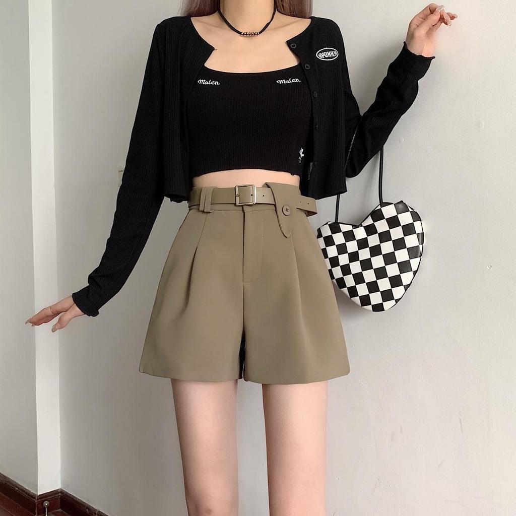 Quần sooc nữ cạp cao cạp tam giác kèm đai lưng - Kiểu quần short nữ ngắn đẹp QS02 - Vitalita.cloth