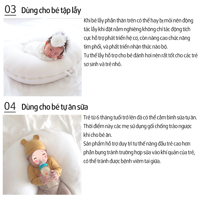 Gối chống trào ngược Rototo bebe nhập khẩu chất liệu cotton mềm mại khắc phục tình trạng trào ngược sơ sinh