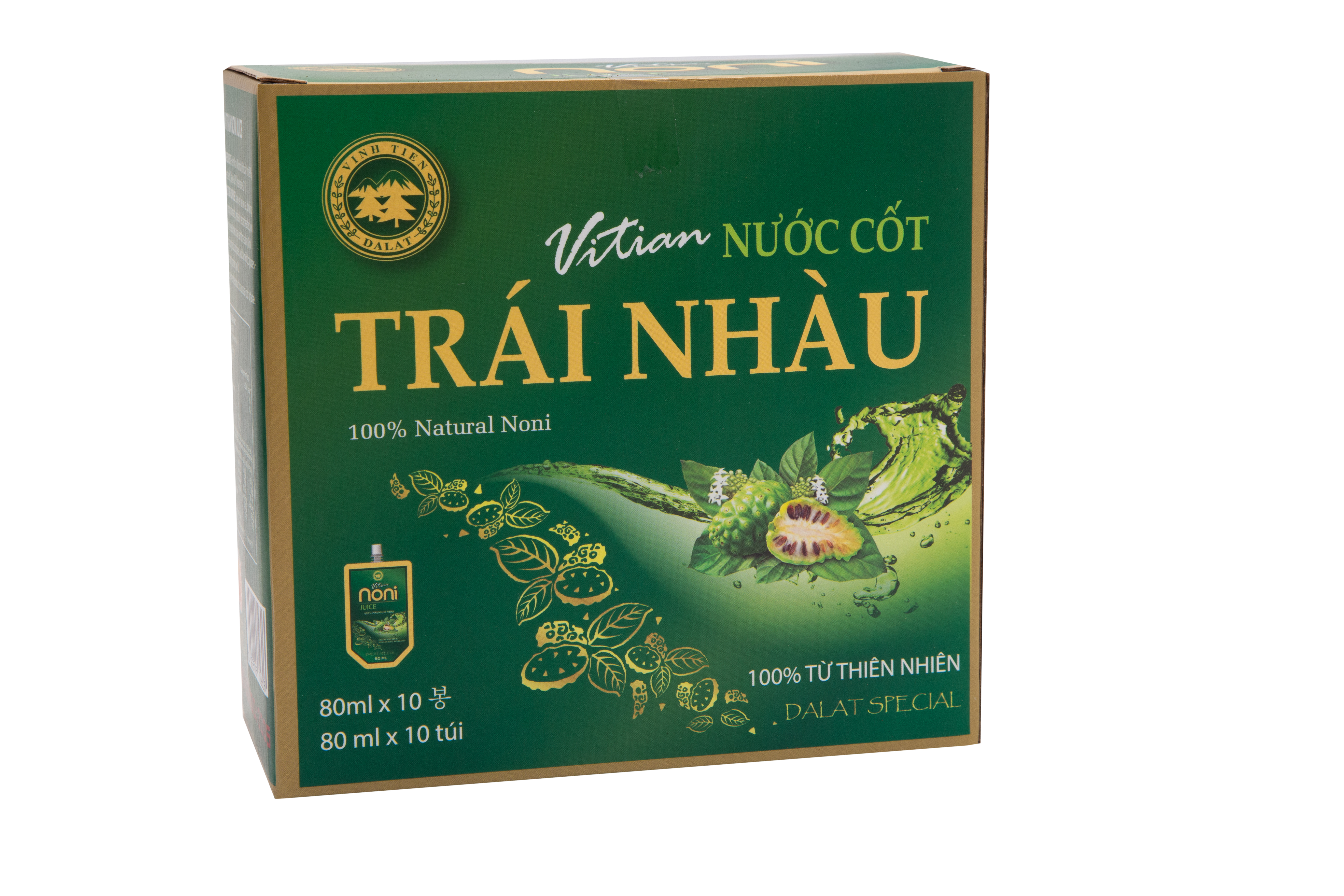 Nước Cốt Nhàu Cỏ Ngọt Vĩnh Tiến - Noni Fruit (Túi 80ml x 10 Túi) - Giảm đau xương khớp, chống viêm, làm đẹp da.