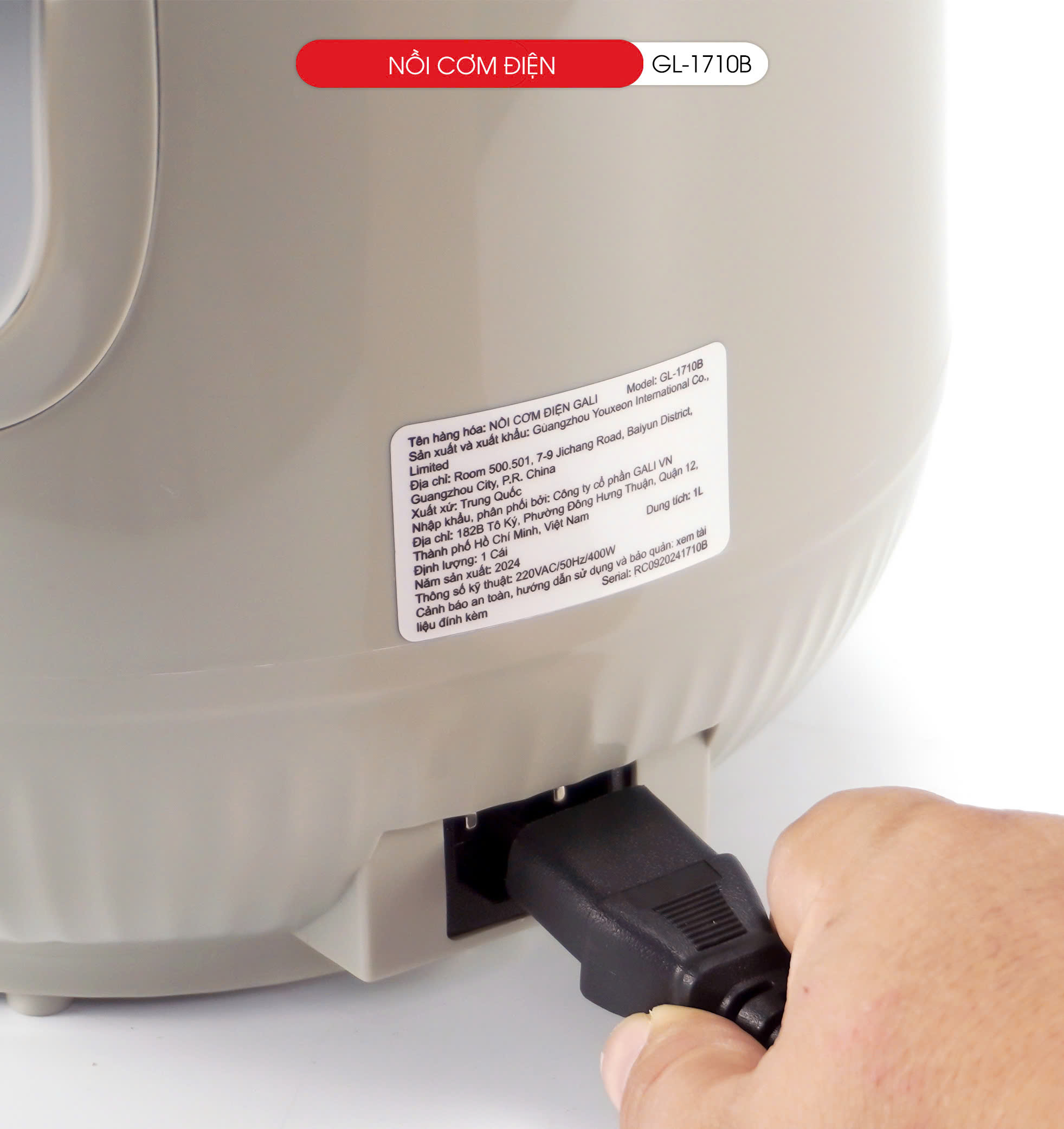 Nồi cơm điện Gali GL-1710B 1 lít. Hàng chính hãng, bảo hành 24 tháng.