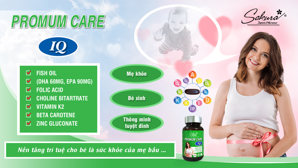 (Hộp 30 viên) SAKURA PROMUM CARE IQ – Viên uống bổ sung DHA, Acid Folic, các Vitamin,Khoáng chất cần thiết cho phụ nữ thai kỳ