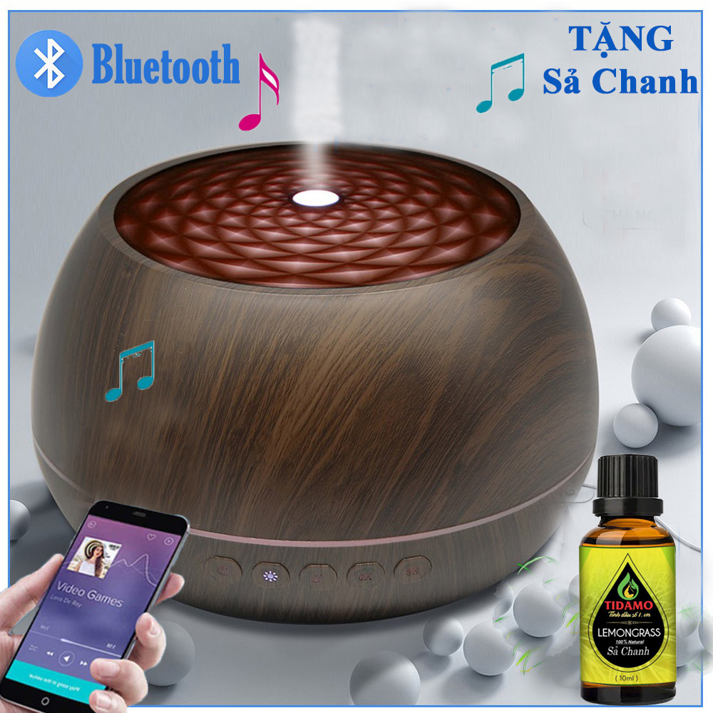 Combo Máy Khuếch Tán Tinh Dầu Nghe Nhạc Bluetooth + Tinh Dầu Sả Chanh Nguyên Chất - Máy Xông Tinh Dầu 1000ML Có Remote Điều Khiển Từ Xa, Đèn LED Nhiều Màu, Kết Nối Điện Thoại Nghe Nhạc Cực Hay