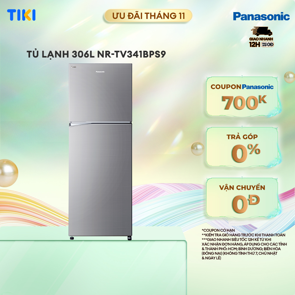 Tủ lạnh Panasonic 2 cánh ngăn đá trên NR-TV341BPS9 - Dung tích 306L - Hành chính hãng