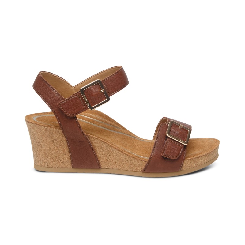 Sandal sức khỏe nữ Aetrex Lexa Walnut - giày cao gót 5p đế đệm êm