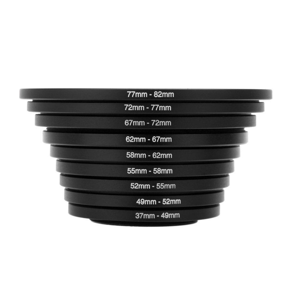 37 49 52 55 58 62 67 72 77 82mm 18pcs Metal Step Up Rings Len Adapter Filter