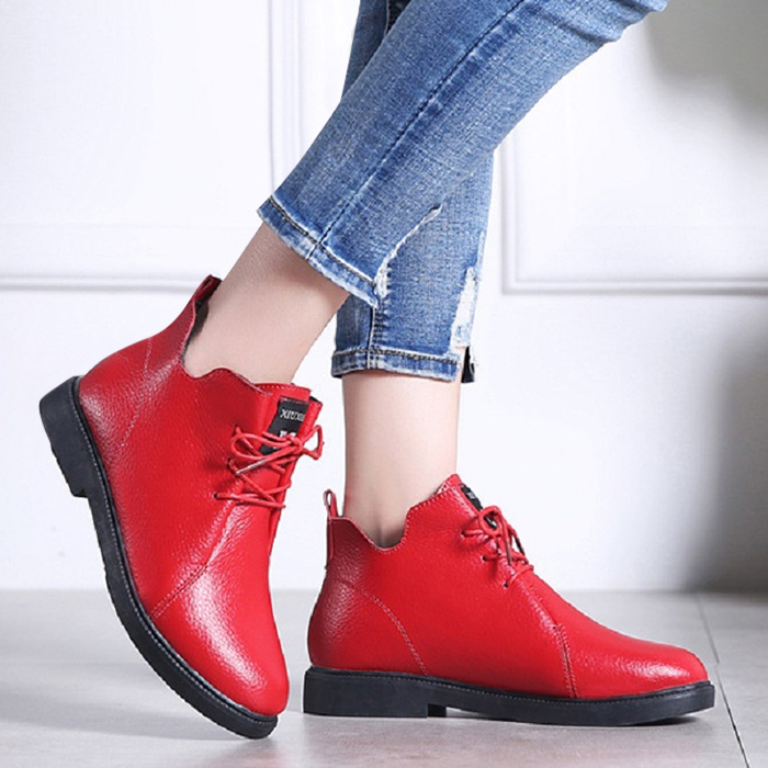 Women's Ankle Booties plus velvet  leather low tube cotton Martin boots