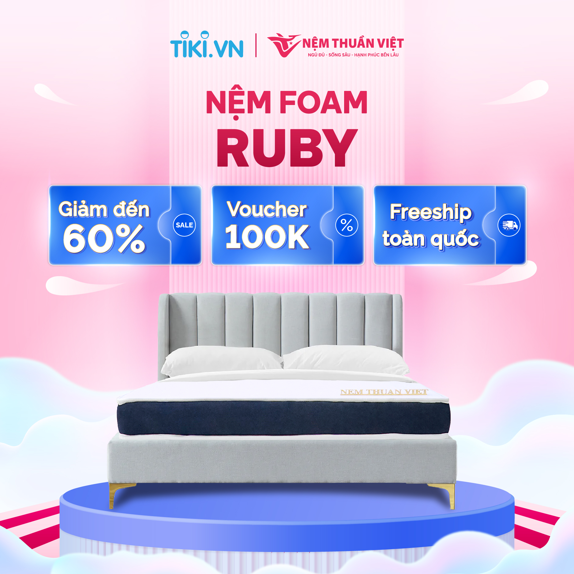 (1mx2mx15cm) Nệm Foam Thuần Việt Ruby - Nệm Foam Cao Cấp Thế Hệ Mới