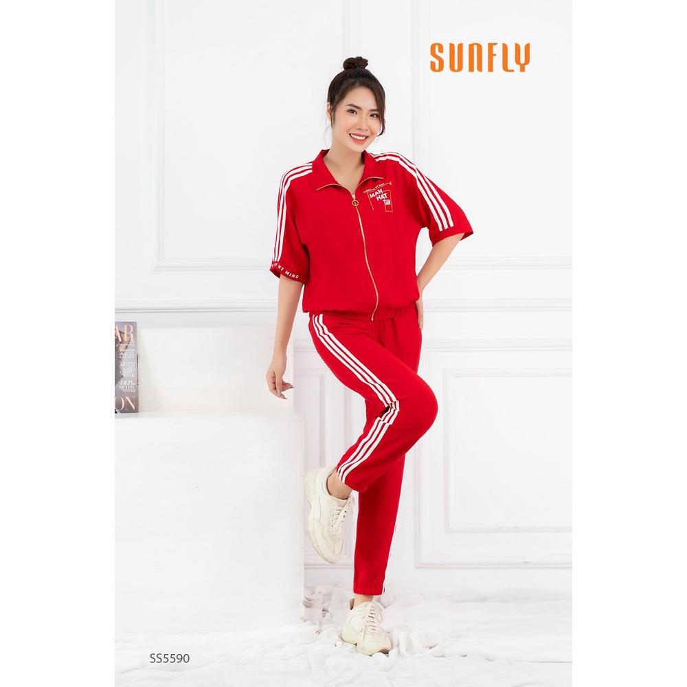 SS5590 Bộ đồ mặc nhà nữ thể thao linen kéo khóa áo cộc, quần dài