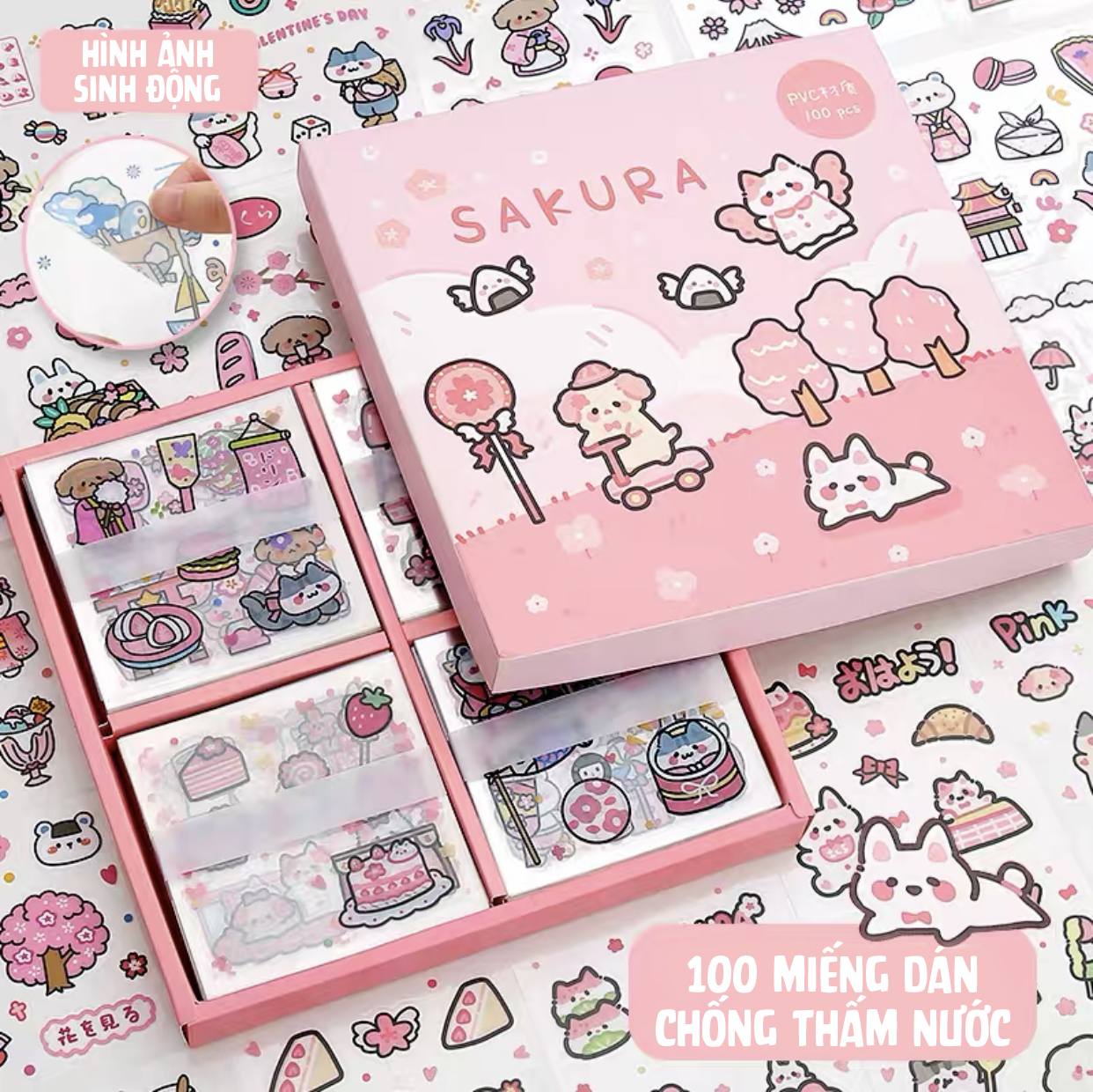 Sticker hộp 100 miếng Sakura cute