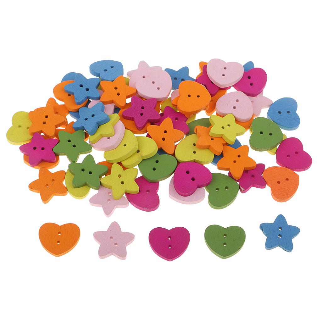 20G Gỗ Trái Tim Ngôi Sao Handmade 2 Lỗ Nút Gỗ May Thêu Sò Tự Làm
