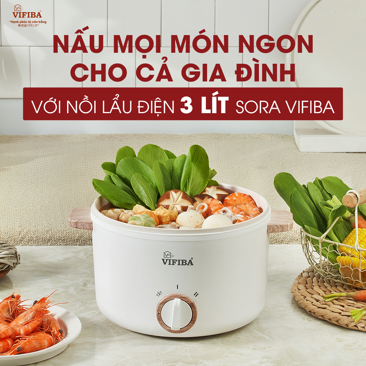 Nồi Lẩu Điện Siêu Tốc Đa Năng Vifiba Hàng Chính Hãng, Dung Tích 3L - Kèm Khay Hấp 2L, Công Suất 1000W, Tiết Kiệm Điện