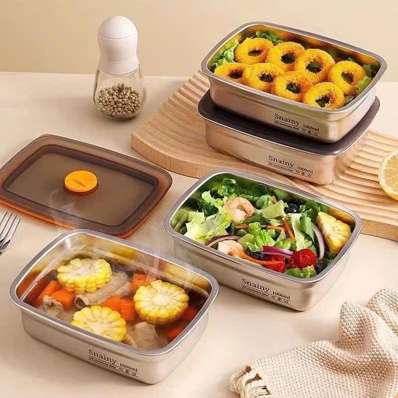 [AnhOtShop] Hộp Inox 304 Đựng Thức Ăn Nắp Silicon Chống Tràn – Khay Inox 1200ml 1500ml 2200ml An Toàn, Chống Thấm Bền Đẹp