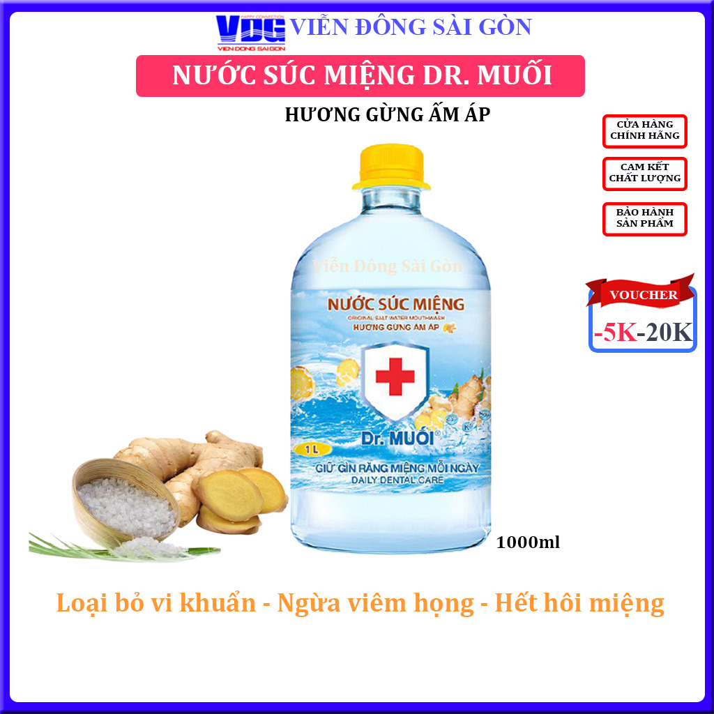 Nước súc miệng Dr. Muối hương Gừng ấm áp (1000ml)