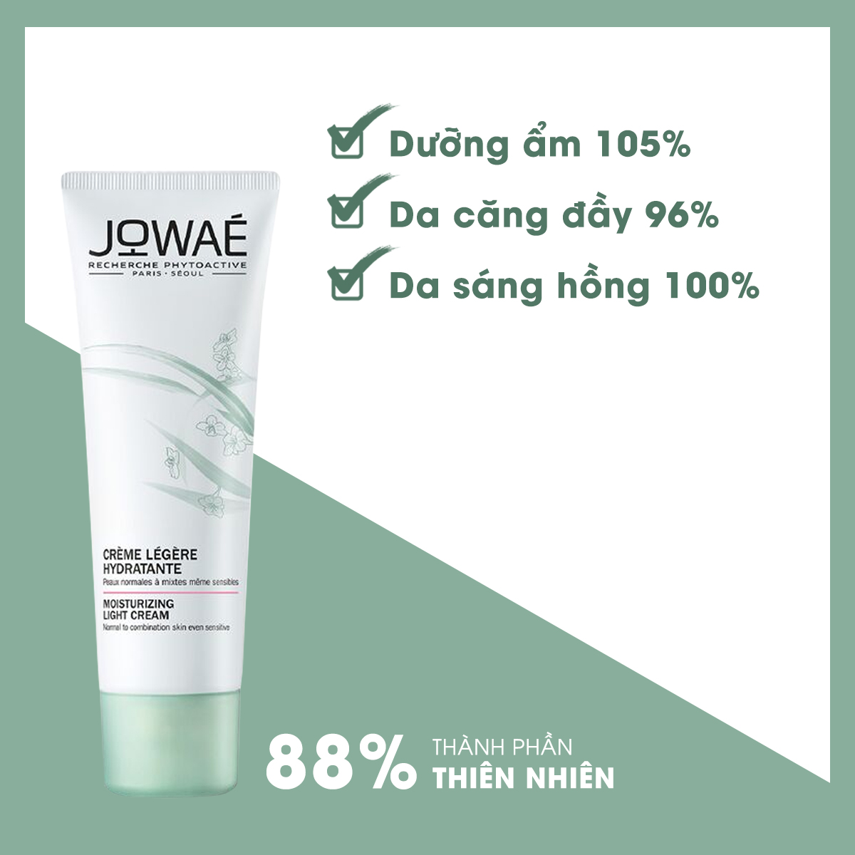 Kem dưỡng ẩm dịu nhẹ JOWAE mỹ phẩm thiên nhiên từ Pháp Moisturizing Light Cream 40ml