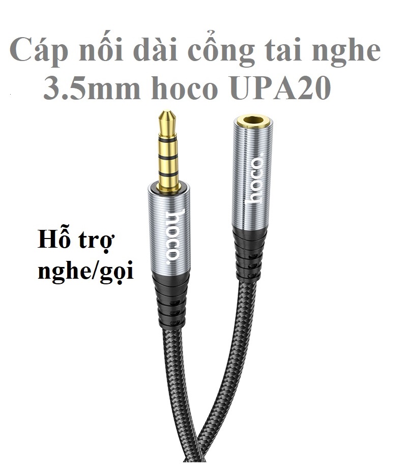 Cáp nối dài cổng tai nghe 3.5mm hỗ trợ mic cho điện thoại máy tính hoco UPA20 _ Hàng chính hãng