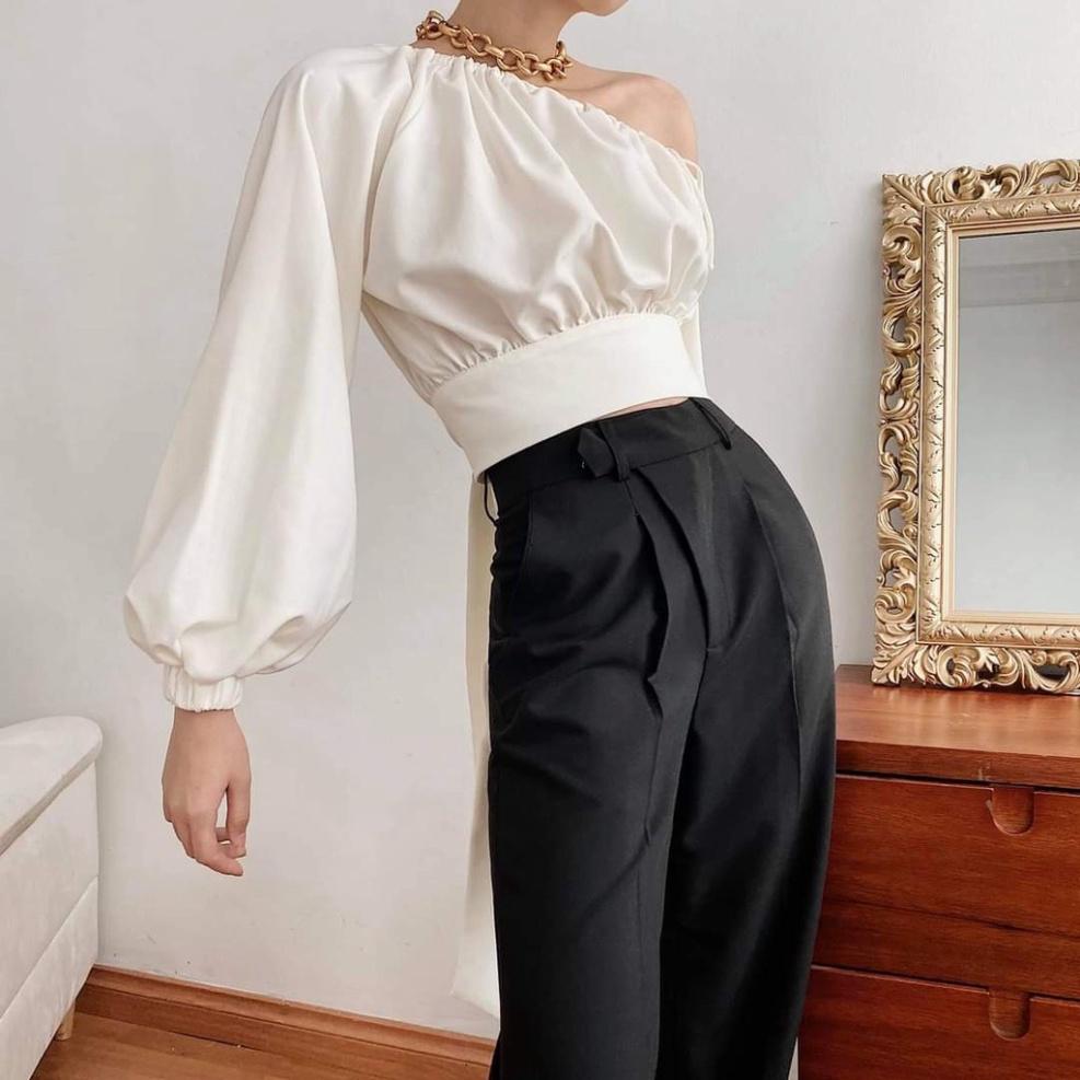 Áo croptop lệch vai, tay dài, thắt nơ sau lưng ivy.fashion đi biển dự tiệc dạo phố bigsize gợi cảm sexy