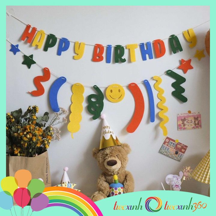 Set phụ kiện trang trí sinh nhật Happy Birthday confetti vải nỉ