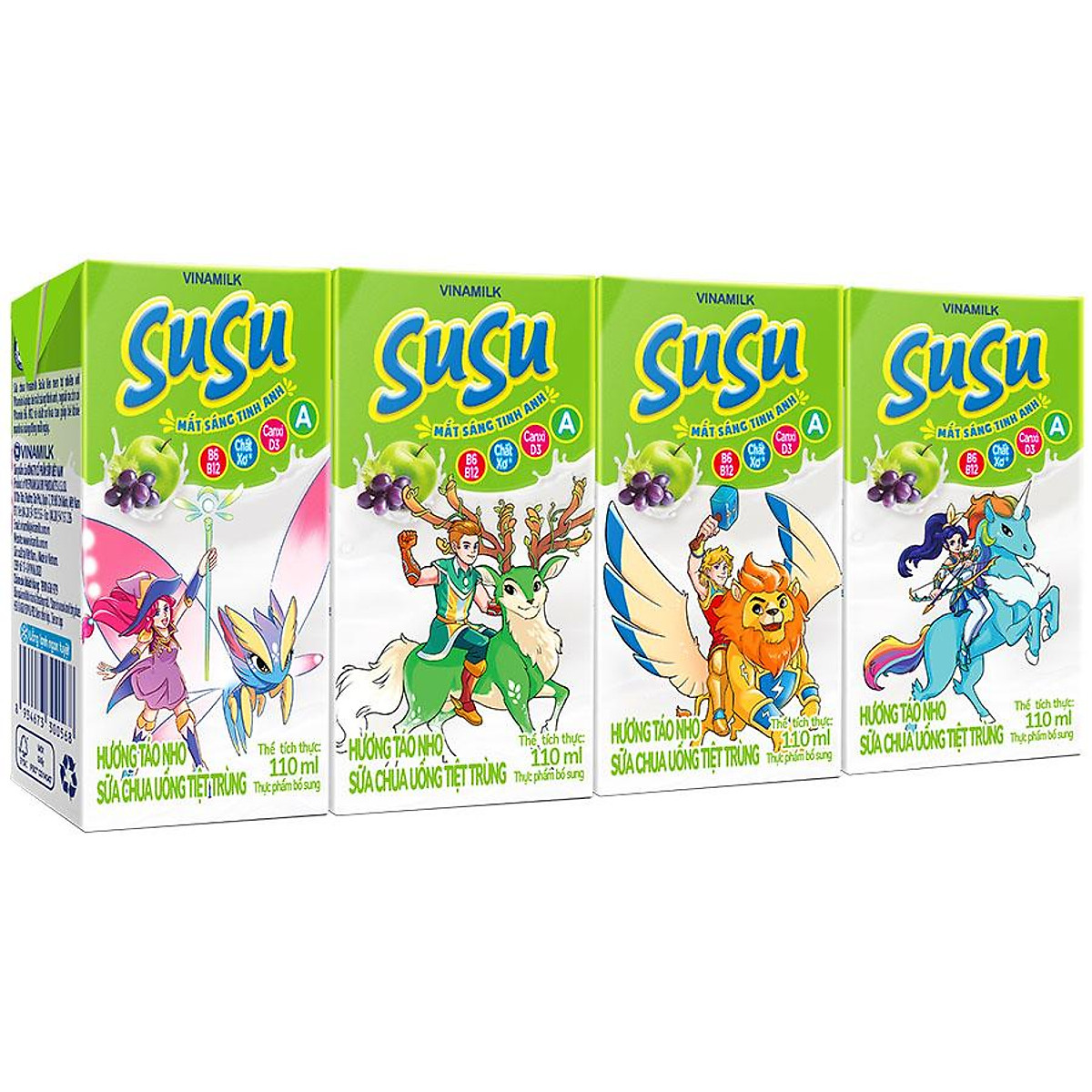 Lốc 4 hộp Sữa Chua Uống Tiệt Trùng Vinamilk Susu 110ml - Táo Nho