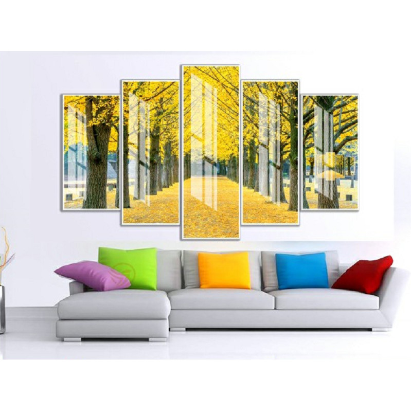 Bộ 5 tấm tranh treo tường phòng khách hiện đại-Con Đường 13470/Gỗ MDF cao cấp phủ kim sa/ Chống ẩm mốc, mối mọt/Bo viền góc tròn