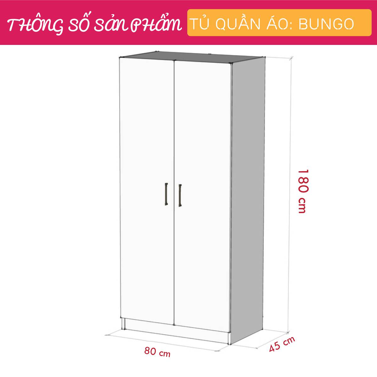 Tủ quần áo gỗ hiện đại SMLIFE Bungo | Gỗ MDF dày 17mm chống ẩm | D80xR45xC180cm