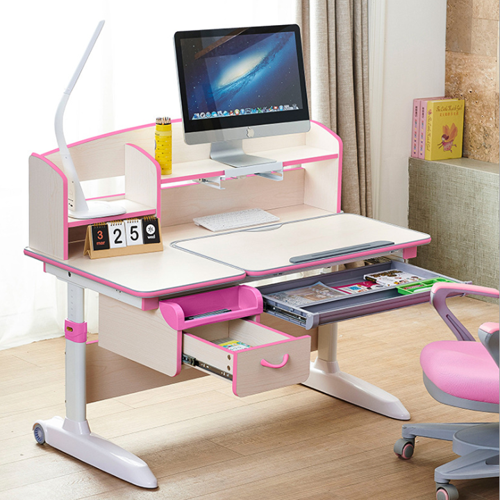 Bàn học cho bé thông minh chống gù chống cận Lumili 310 cao cấp, chống gù, chống cận, tặng kèm đèn chiếu sáng,giá đỡ cằm chống cận gỗ tự nhiên, bàn học kèm kệ sách thông minh cho trẻ em bàn học cao cấp có giá sách