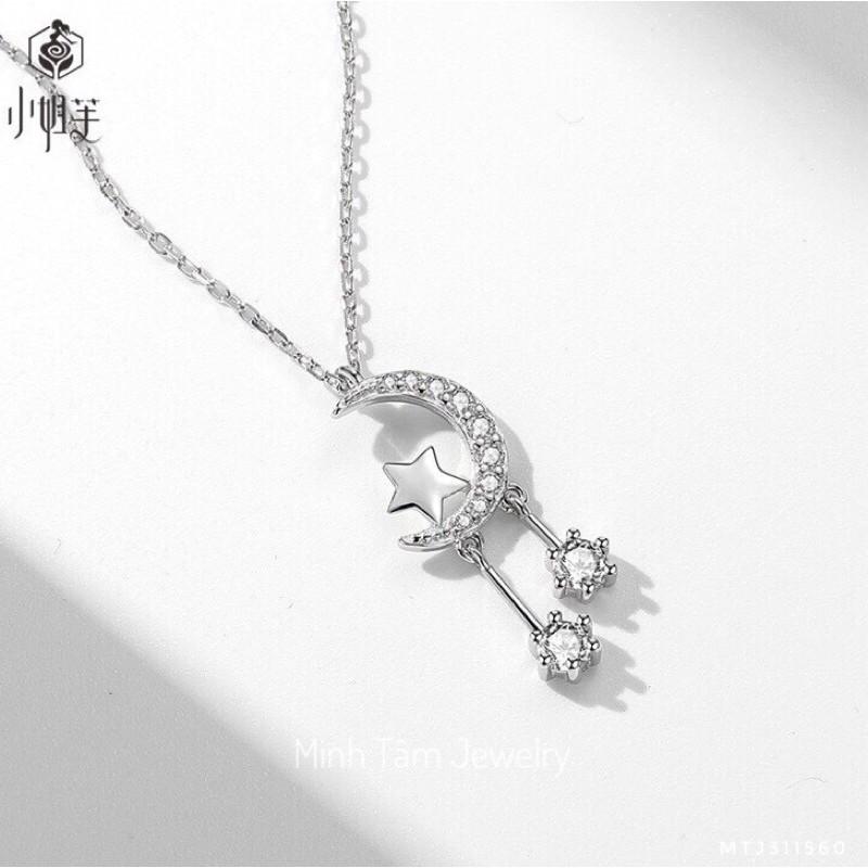Dây chuyền trăng sao bạc 925,Dây chuyền bạc nữ trăng sao nụ đá rơi-Minh Tâm jewelry