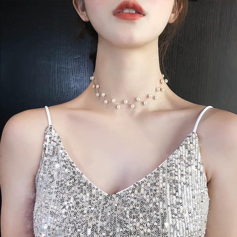 Vòng cổ nữ hoạ tiết ngọc nhân tạo đẹp, cá tính thời trang Hàn Quốc Hottrend - Vòng đeo cổ CA8