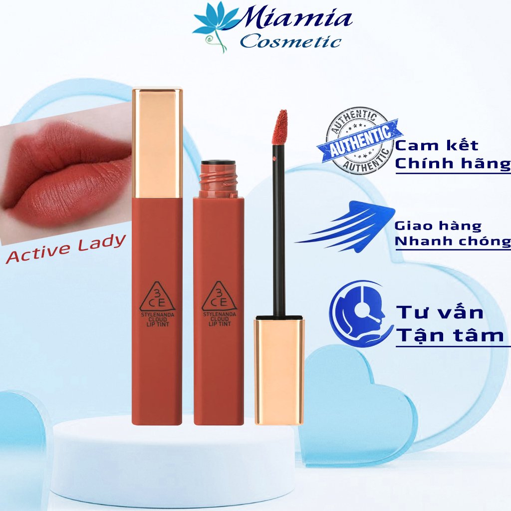 Son Kem Lì 3CE Cloud Lip Tint Active Lady - Sắc Hồng Cam Đất Tự Nhiên Tôn Da [NHẬP KHẨU CHÍNH HÃNG]