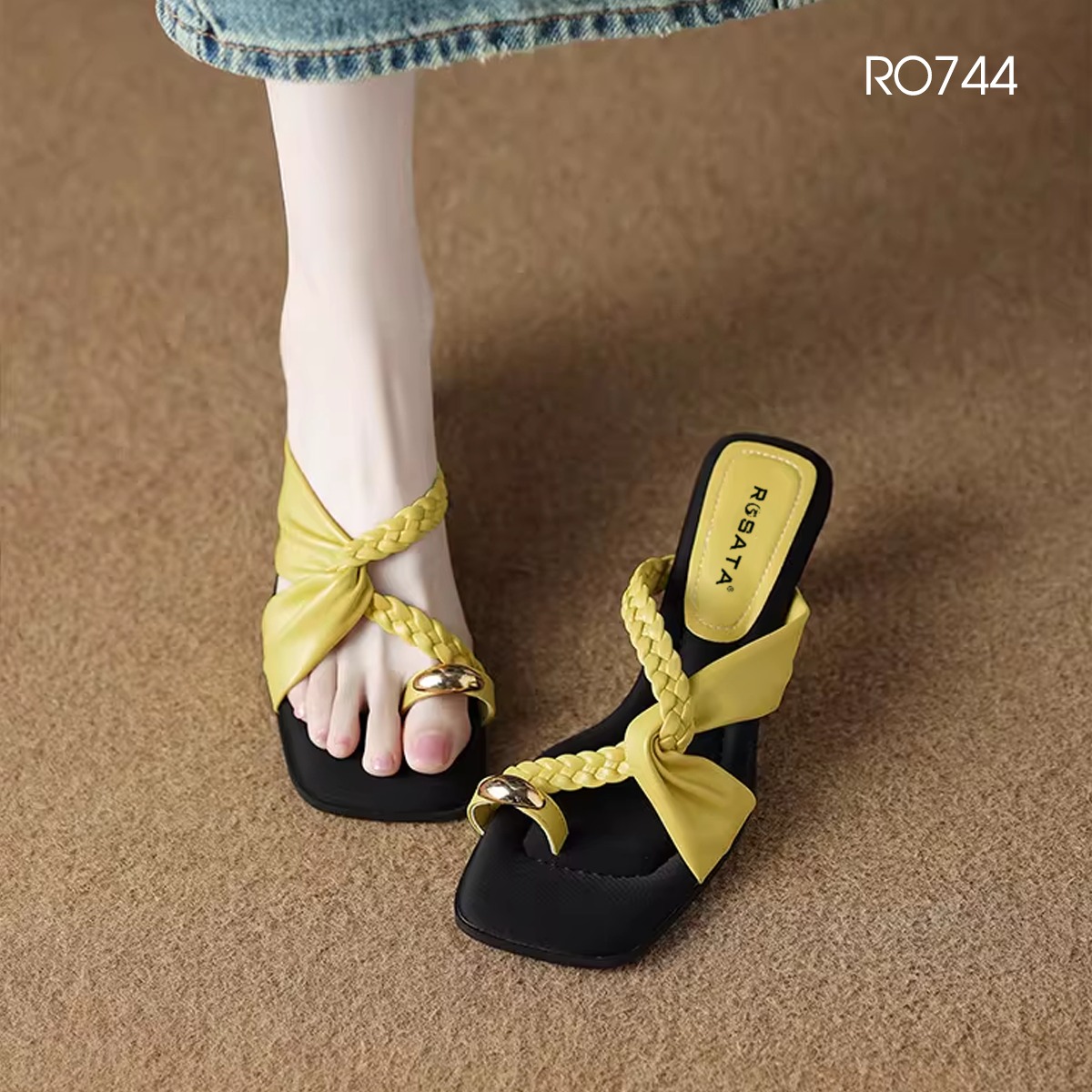 Dép nữ quai chéo xỏ ngón ROSATA RO744 - 7p - Đen vàng - BKSTORE - HÀNG VIỆT NAM