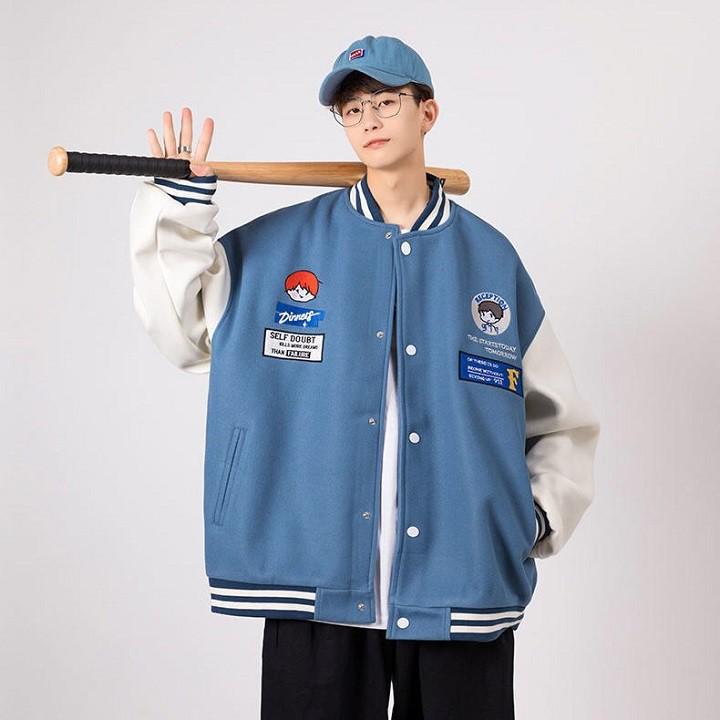 Áo Bomber/ Áo Khoác Nỉ Bông dày dặn thêu Cậu Bé F form rộng Unisex Nam Nữ Ulzzang KUN