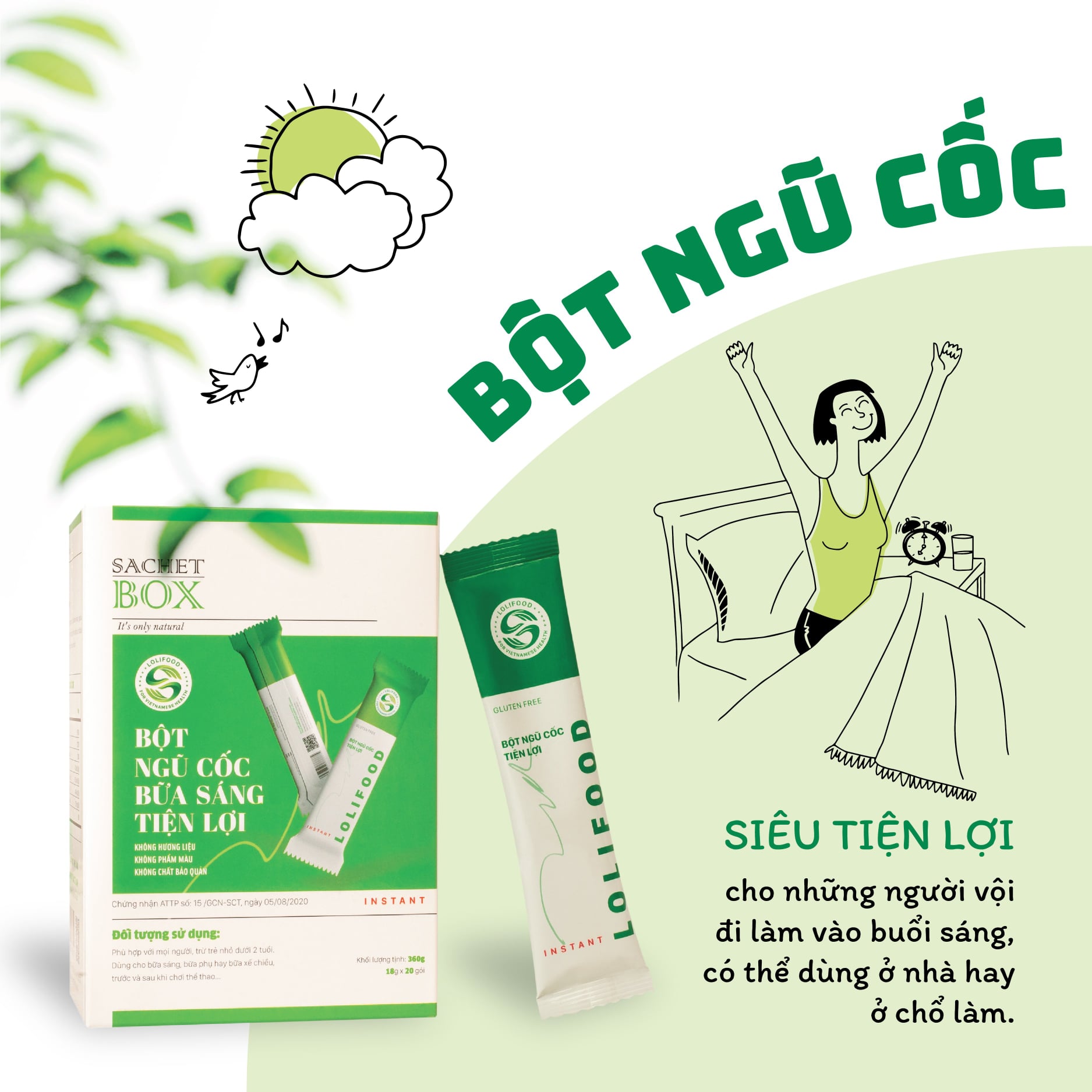 Ngũ Cốc Ăn Sáng Tiện Lợi LoliFood,100% Hữu Cơ, Hạt Ngũ Cốc Dinh Dưỡng Tiện Lợi, Gói Ngũ Cốc Cao Cấp, Nạp Năng Lượng Nhanh Chóng 20gói x18g