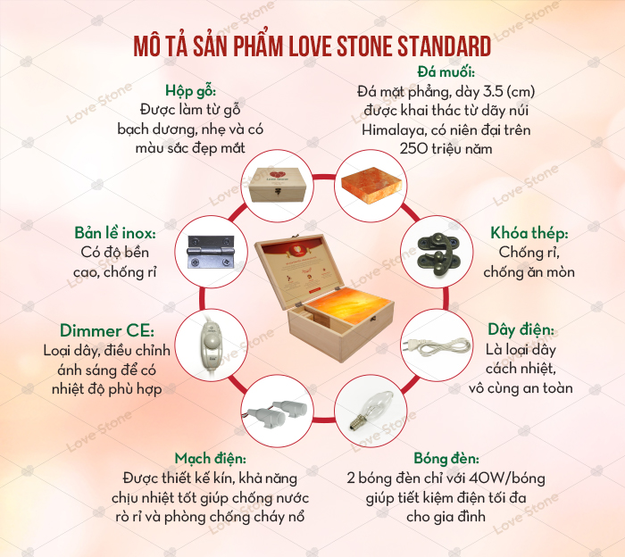 Hộp Đá Muối Massage Chân Love Stone Phiên Bản Deluxe (Mặt Đá Cong)