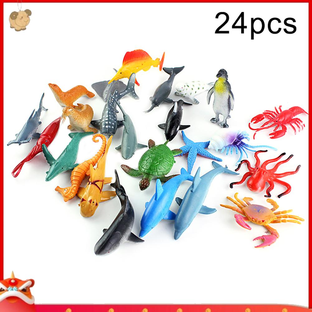 【EY】24Pcs Realistic Mini Sea Life Animal Whale Lobster Figures Educational Kids Toy