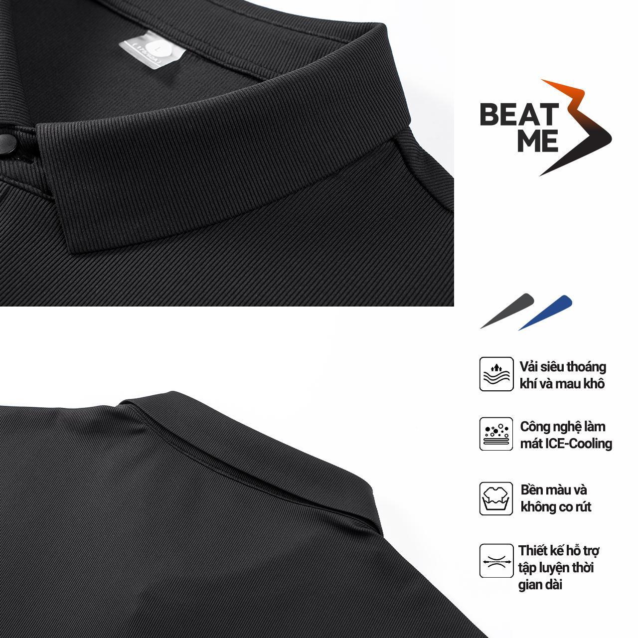 Áo Thun Polo Phong Cách Thể Thao Tối Giản Không Nhăn Vải Silk Mát Lạnh Vân Vải 3D Màu Đen