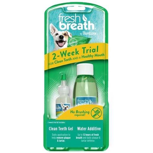 Combo vệ sinh răng miệng cho chó TROPICLEAN, KIT VỆ SINH RĂNG MIỆNG CHO CHÓ Tropiclean Fresh breath 2-week trial.