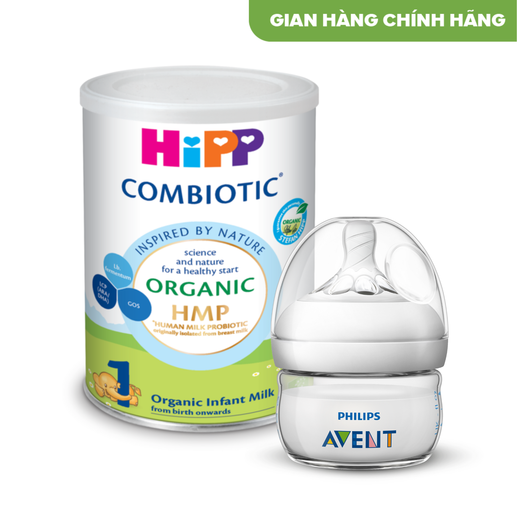 [VOUCHER GIẢM 200K] Combo Sơ Sinh: Sữa HiPP 1 Organic Combiotic 350g - Bình sữa Philips Avent 60ml nhập khẩu châu Âu