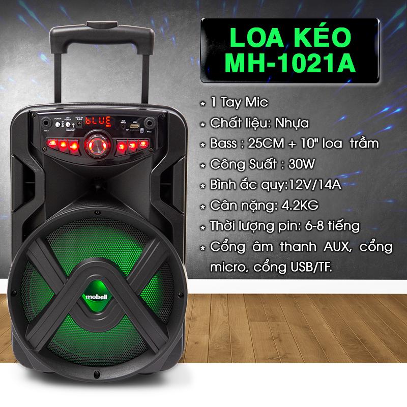 Loa Kéo Bluetooth Mini  Mobell 1021A Hát Karaoke Cực Hay, Bass 25cm Cực Êm, Thời Lượng Pin Từ 6 Đến 8 Tiếng Kèm 1 Micro Không Dây - Hàng Chính Hãng