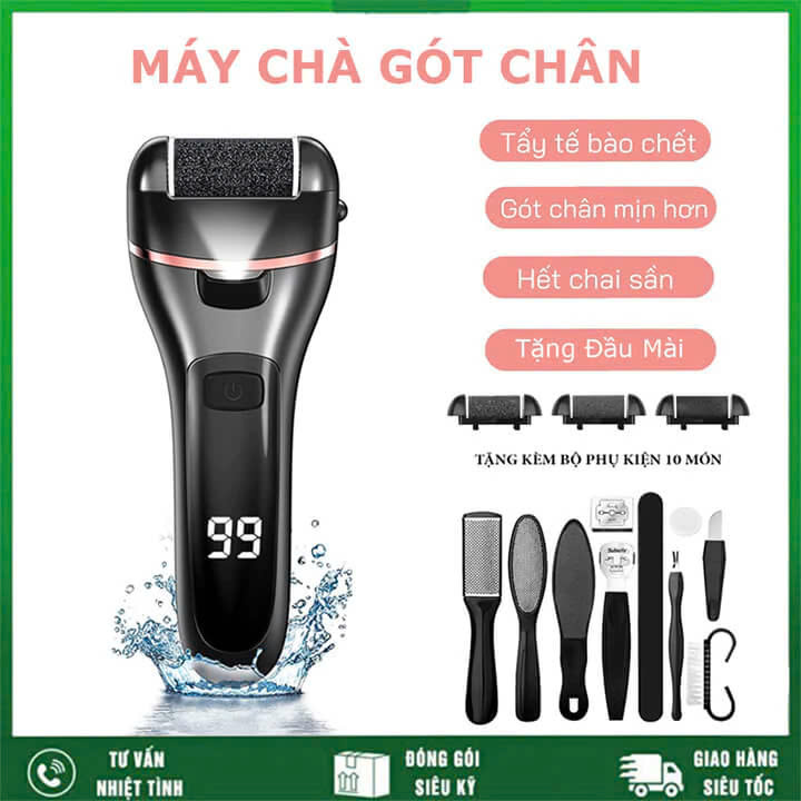 Máy Chà Gót Chân, Mài Gót Chân, Tẩy Da Chết Cao Cấp - Có Tích Điện, Tặng Kèm 3 Đầu Mài Thạch Anh 2 Chế Độ Mịn Da Quà Tặng Phụ Kiện 10 Món Cho Tiệm Nail Cá Nhân Nam Nữ Tại Nhà Văn Phòng - Giao Màu Ngẫu Nhiên
