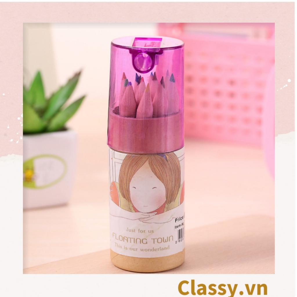 Combo 12 cây bút chì màu Classy mini, có kèm theo chuốt chì, tiện lợi mang theo đi học đi làm PK1138