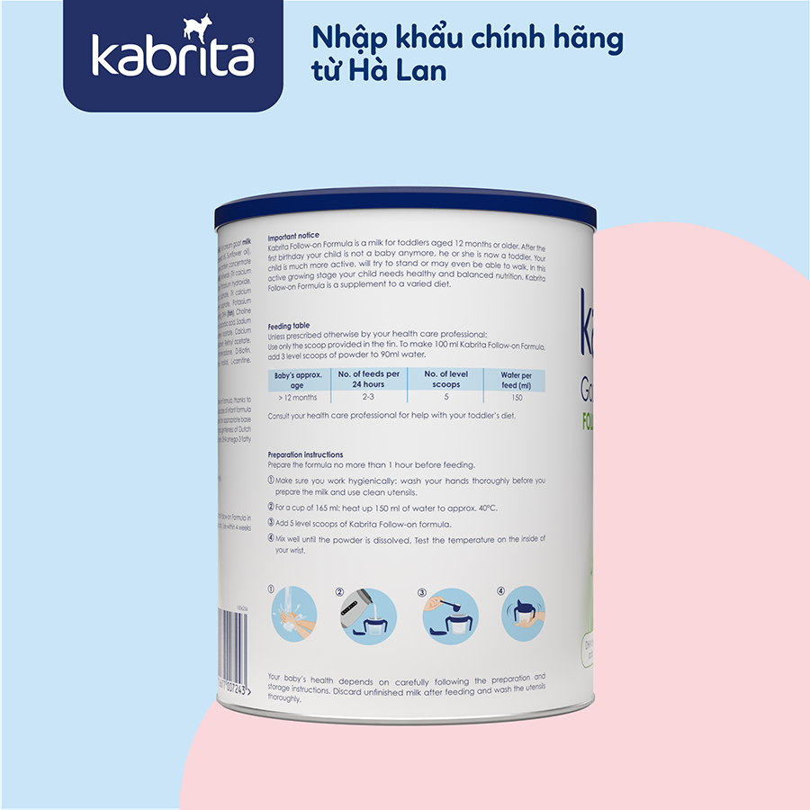 Sữa dê Kabrita số 2 cho trẻ từ 12 - 24 tháng - Lon 800g