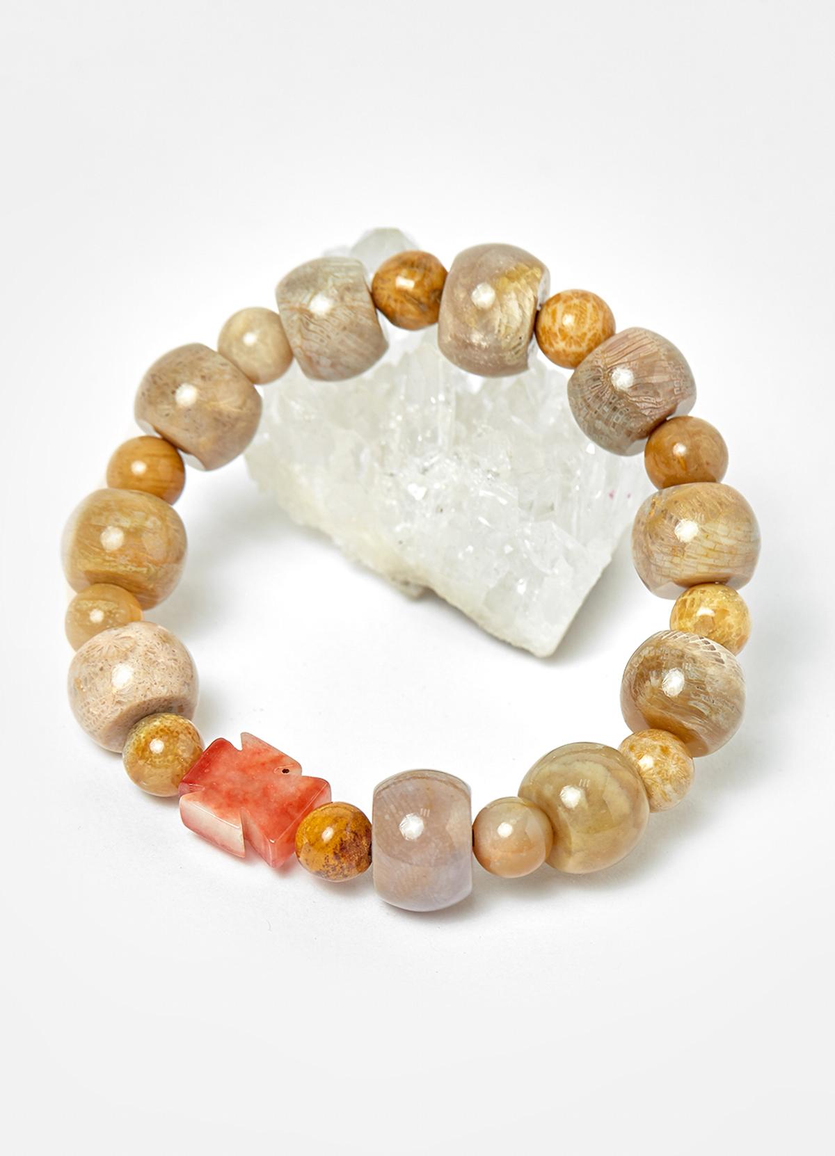 Vòng Chuỗi Mân Côi San Hô Hóa Thạch hạt đá 12mm, ni 50 - Ngọc Qúy Gemstones