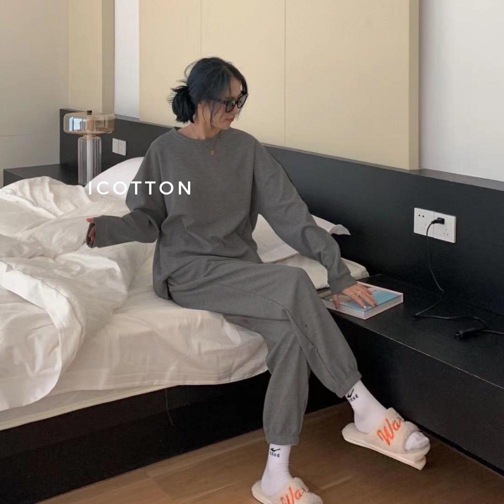 Bộ mặc nhà thu đông ️ iCotton ️ len tổ ong cao cấp, dày dặn, mềm mại, thoải mái cho nam và nữ