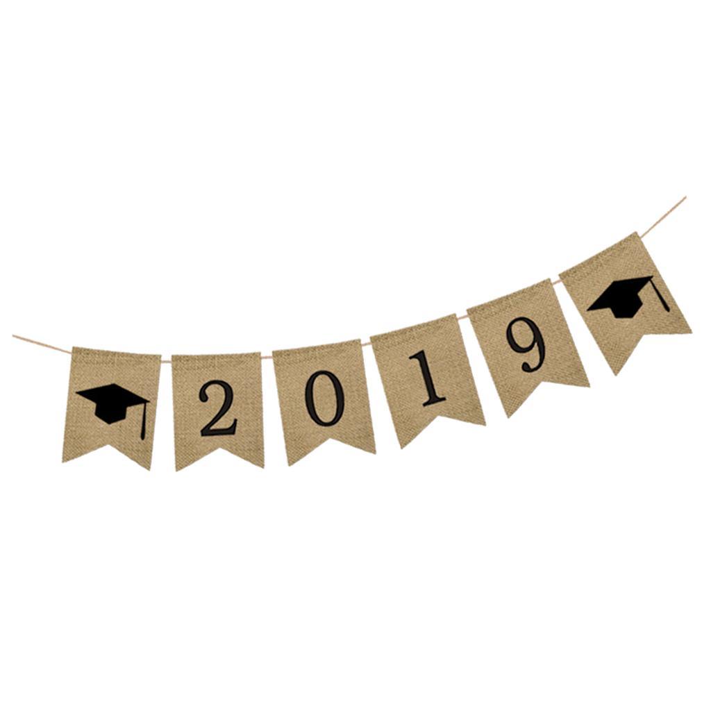 Burlap Grad Banner Decoration Sign 2019 Graduation Party Supplies