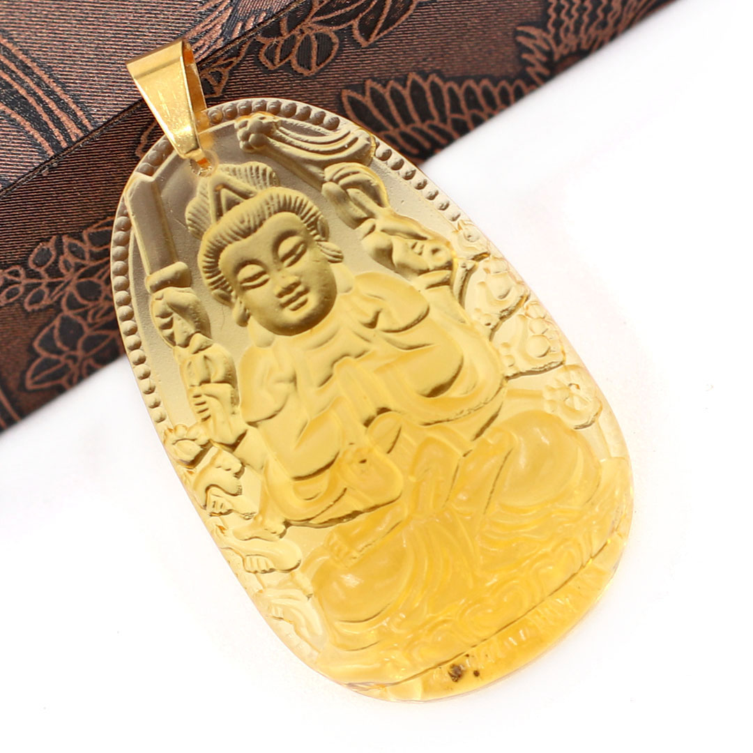 Mặt dây chuyền phật Thiên Thủ Thiên Nhãn thủy tinh vàng 3.6cm - phật bản mệnh tuổi Tý - Mặt size lớn