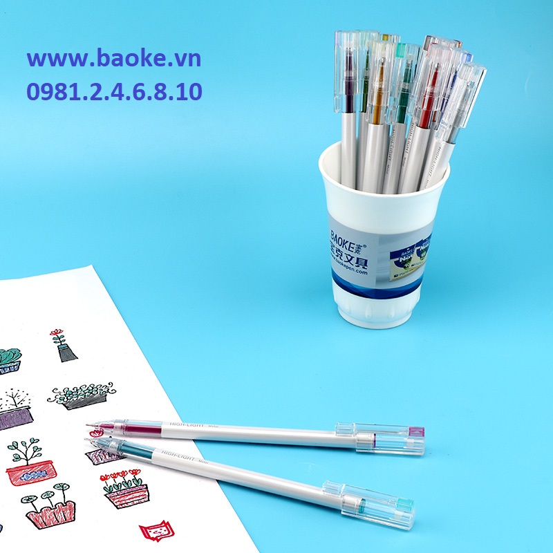 Vỉ 12 cây bút gel - bút nước 0.6mm Baoke - PC3708 (12 màu)