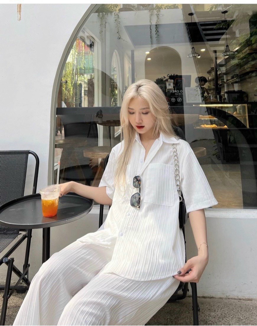 SET ÁO SƠ MI XẺ LƯNG + QUẦN ỐNG RỘNG