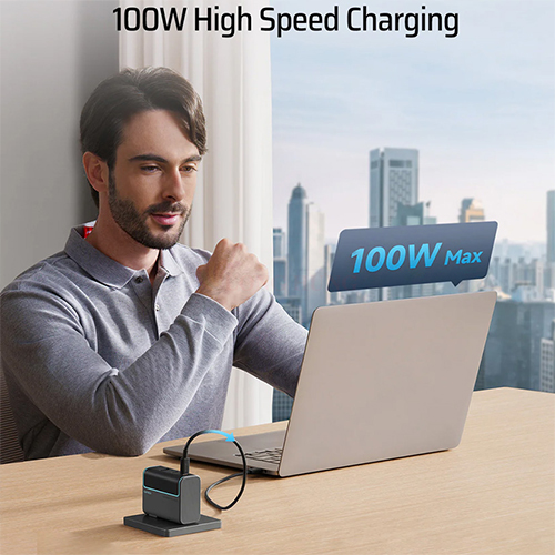 Combo cốc sạc Cuktech GaN 1USB 2Type-C 100W + Cáp USB Type-C to Type-C AD1003US - Hàng chính hãng